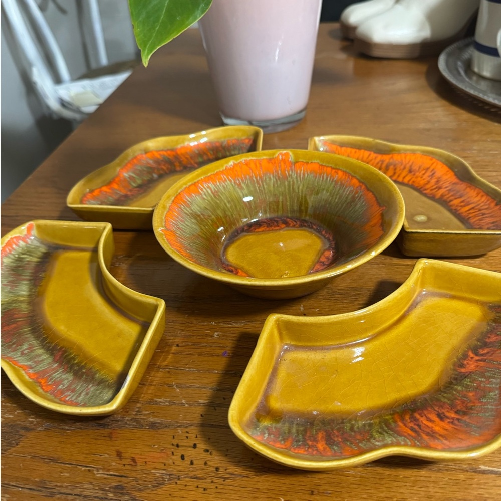 Vintage Ceramic Dinnerware Set - Orange and Green